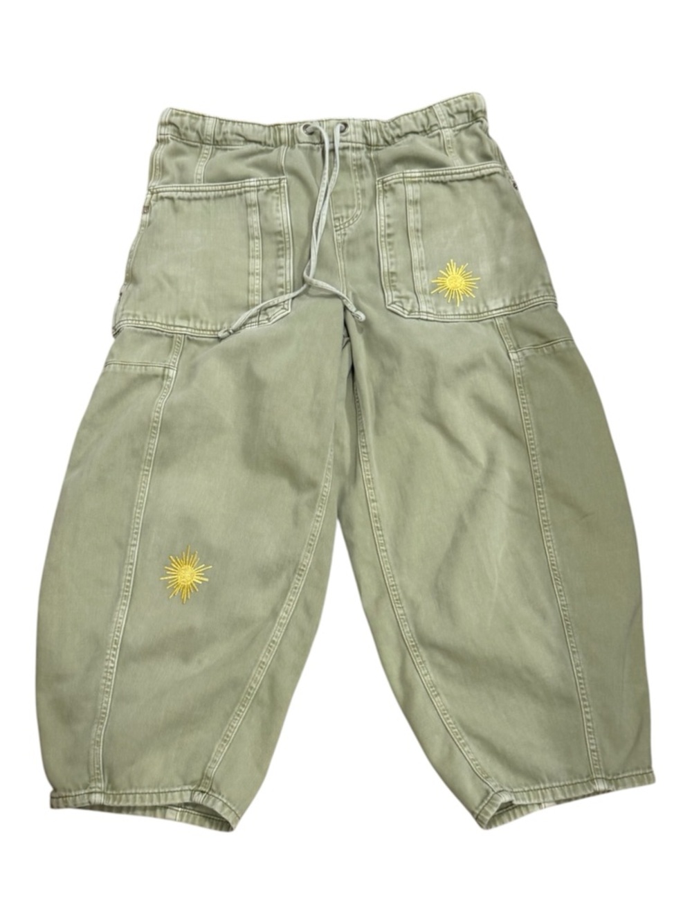 Free People We The Free Embellished Silverton Pull-On Barrel Jeans In Aloe - Picture 5 of 15